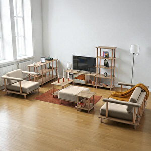 Pia Koltuk Takımı Oturma Odası Seti Konsollu Sütlü Kahve Sütlü Kahve