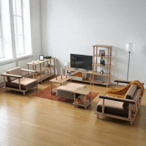 Pia Koltuk Takımı Oturma Odası Seti Konsollu Kahverengi Kahveregi