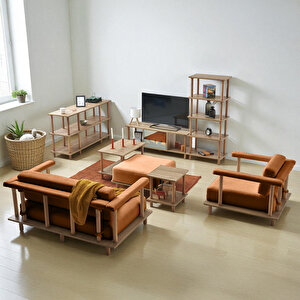 Pia Koltuk Takımı Oturma Odası Seti Konsollu Turuncu Turuncu