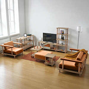 Pia Koltuk Takımı Oturma Odası Seti Konsollu Turuncu Turuncu