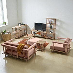 Pia Koltuk Takımı Oturma Odası Seti Konsollu Pembe Pembe