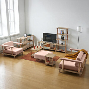 Pia Koltuk Takımı Oturma Odası Seti Konsollu Pembe Pembe