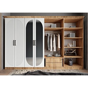 Membran Harika Sekiz  Kapaklı Gardırop Çam&beyaz G.s.m.h_3_ 320cm 320 cm