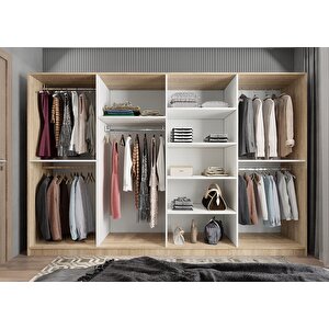 Bar Sekiz  Kapaklı Gardırop Meşe&beyaz  G.s.b_9_320cm 320 cm