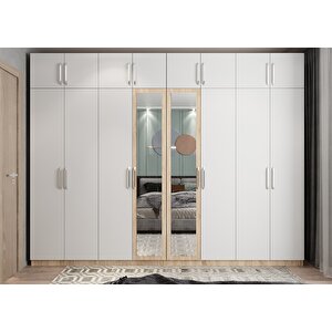 Süper Sekiz  Kapaklı Gardırop Meşe&beyaz G.s.s_8_ 360cm 360 cm