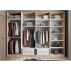 Süper Sekiz  Kapaklı Gardırop Meşe&beyaz G.s.s_8_ 360cm 360 cm