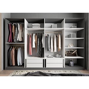 Trend Sekiz  Kapaklı Gardırop Antrasit&beyaz G.s.t_6_360cm 360 cm