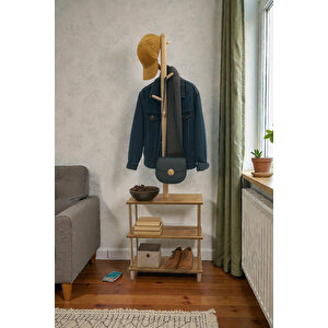 Grande Ahşap Ayaklı Portmanto Askılık Atlantik Çam Desenli Kayın Ağacı Ayaklı