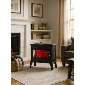 German Yeni Nesil 3 Boyutlu Kiremit Desen Elektirikli Ayaklı Fanlı Şömine Soba 65 Cm