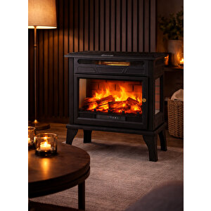 German Yeni Nesil 3 Boyutlu Kiremit Desen Elektirikli Ayaklı Fanlı Şömine Soba 65 Cm
