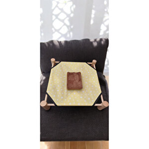 Dekoratif Ahşap Kedi Yatağı Peluş Matlı Yıkanabilir Evcil Kedi Yatağı Sarı