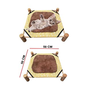 Dekoratif Ahşap Kedi Yatağı Peluş Matlı Yıkanabilir Evcil Kedi Yatağı Sarı