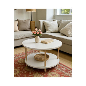 Bianco Beyaz Orta Sehpa Doğal Ahşap Ayaklı Yüksek Kalite