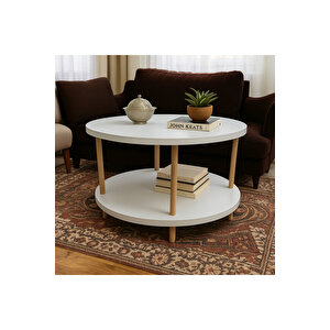 Bianco Beyaz Orta Sehpa Doğal Ahşap Ayaklı Yüksek Kalite