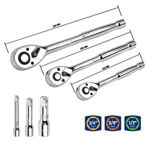 Wp202530 1/4'’ 3/8’’ 1/2'’ Metrik/i̇nç 164 Parça Cr-v Ağır Hizmet Lokma Ve Kombine Anahtar Takımı