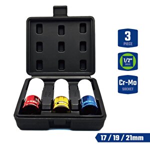Wp202591 17/19/21mm 3 Parça 1/2‘’ Cr-mo Profesyonel Darbeli Derin Lokma Seti
