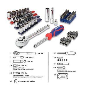 Wp209006 84 Parça 3/8’’ 1/4’’ Cr-v Metrik/i̇nç Profesyonel Lokma Ve Bits Uç Takımı
