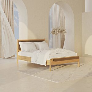 Finn Meşe Karyola 140x190 Ahşap/kadife