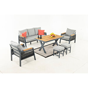 Ocean Bahçe Balkon Oturma Grubu 3+1+1+masa+2 Puf