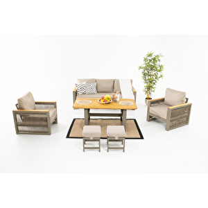 Alex Alüminyum Bahçe Balkon Oturma Grubu Cappucino