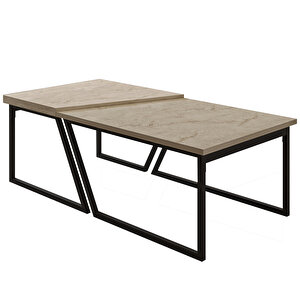 Verona İkili Orta Sehpa – Modern Tasarım Metal Ayaklı Sehpa Seti, Traverten