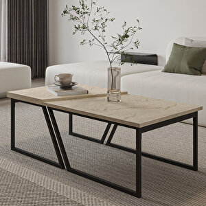 Verona İkili Orta Sehpa – Modern Tasarım Metal Ayaklı Sehpa Seti, Traverten