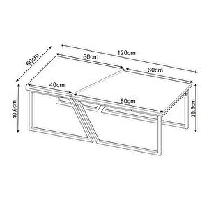 Verona İkili Orta Sehpa – Modern Tasarım Metal Ayaklı Sehpa Seti, Beyaz