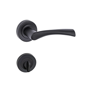 Hira Mina Alüminyum Yuvarlak Rozetli Kapı Kolu Mat Siyah Wc