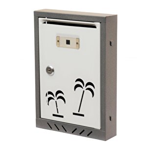 Posta Kutusu Akşan Marka Palmiye Desenli Metal Beyaz-gri