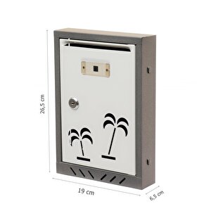 Posta Kutusu Akşan Marka Palmiye Desenli Metal Beyaz-gri