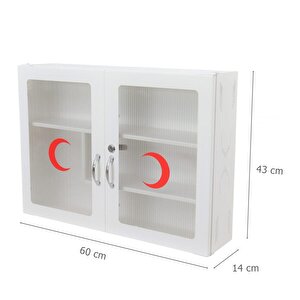Akşan Şeffaf Çift Kapaklı Kilitli Metal İlk Yardım Ecza Dolabı Kod 421