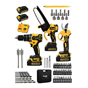 3lü Bahçe Set 2 Akülü Şarjlı Dal Ağaç Kesme Testere Bağ Budama Makası Akülü Vidalama