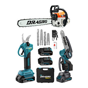 3'lü Set 9.9 Hp Benzinli Odun Ağaç Kesme Motoru 21v Akülü Dal Budama Makası Ve Testere