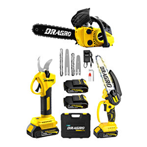 3'lü Set 25cc Benzinli Odun Ağaç Kesme Motoru 21v Akülü Dal Budama Makası Ve Testere