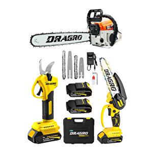 3'lü Set 9.9 Hp Benzinli Odun Ağaç Kesme Motoru 21v Akülü Dal Budama Makası Ve Testere