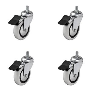 4 Adet Hts Döner 3/8 Vidalı Frenli Mobilya Tekeri Çap : 74 Mm Kod : 354