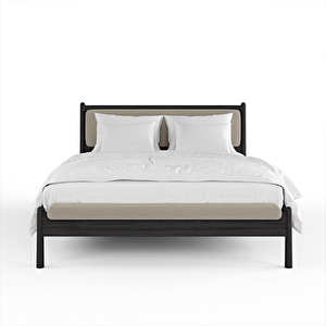 Finn Siyah Karyola 160x200 Ahşap/fitilli Kadife