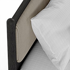 Finn Siyah Karyola 160x200 Ahşap/fitilli Kadife