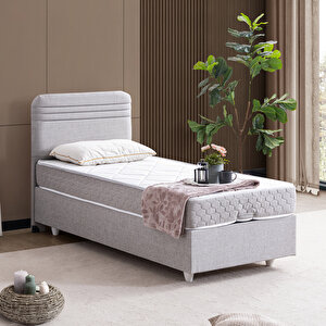 Mila İkili Set, Mila Tek Kişilik Baza Başlık Seti - Açık Gri 90x200 cm