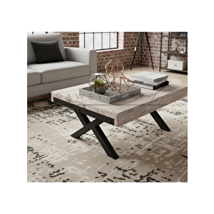 Grop Doğal Ahşap Orta Sehpa 70x150 Beyaz Eskitme