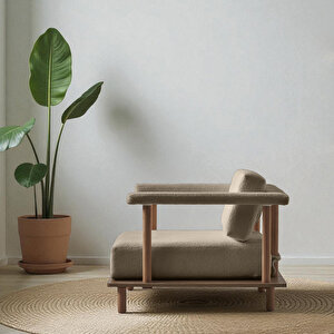 Eymense Pia Tekli Koltuk + Puf Sütlü Kahve