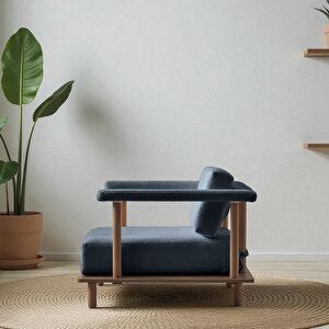 Pia Tekli Koltuk + Puf Lacivert Lacivert