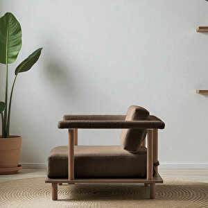 Eymense Pia Tekli Koltuk + Puf Kahverengi