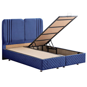 Paul İkili Set, Çift Kişilik Baza Başlık Seti - Lacivert 140x190 cm