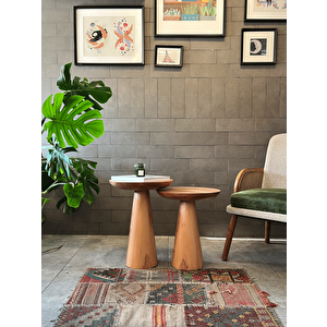 2'li Zigon Mantar Sehpa Mushroom | Masif Ahşap Modern Yan Sehpa Takımı (kayın)