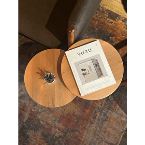 2'li Zigon Mantar Sehpa Mushroom | Masif Ahşap Modern Yan Sehpa Takımı (kayın)