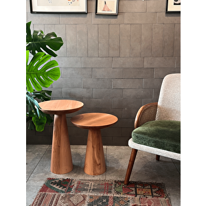 2'li Zigon Mantar Sehpa Mushroom | Masif Ahşap Modern Yan Sehpa Takımı (kayın)