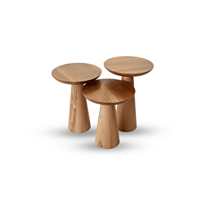 3'lü Zigon Mantar Sehpa Mushroom | Masif Ahşap Modern Yan Sehpa Takımı (kayın)