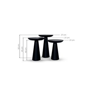 3'lü Zigon Mantar Sehpa Mushroom | Masif Ahşap Modern Yan Sehpa Takımı (siyah)