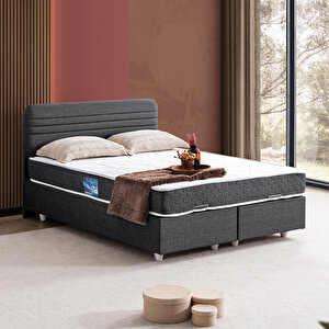 Mila İkili Set, Mila Çift Kişilik Baza Başlık Seti - Antrasit 180x200 cm